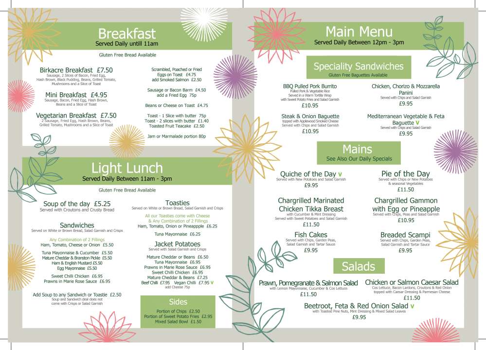Example Menu Our Restaurant Birkacre Garden Centre