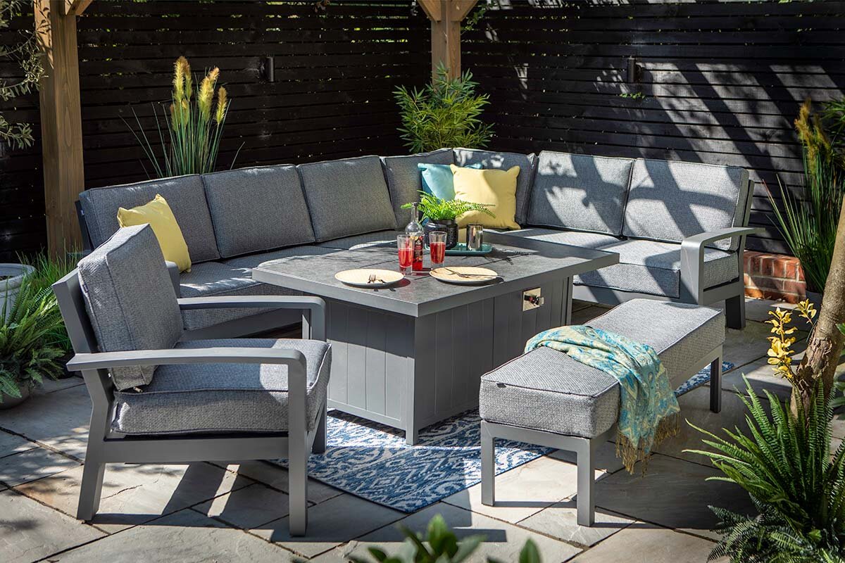 Aurora Rectangular set with Firepit Table Birkacre Garden Centre