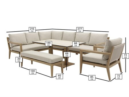 Bramble Crest Maine L-Shape Sofa with Rectangle Piston Table, Bench & Chair - image 3