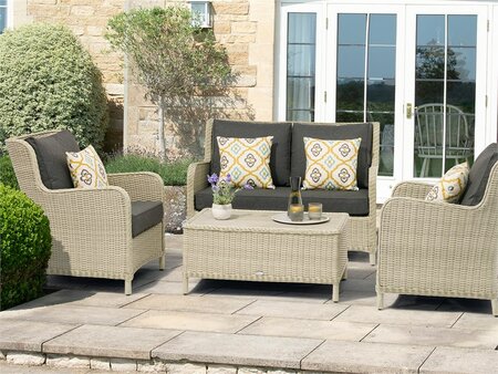 Bramblecrest Chedworth Dove Grey Rattan 2 Seater Sofa with Rectangle Coffee Table & 2 Armchairs - image 1