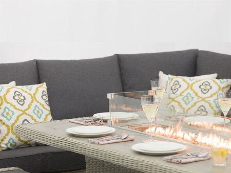 Bramblecrest Chedworth Dove Grey Rattan L-Shape Sofa with Rectangle Firepit Table & 2 Benches - image 3