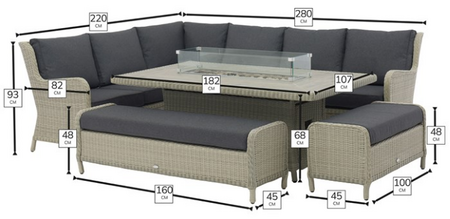 Bramblecrest Chedworth Dove Grey Rattan L-Shape Sofa with Rectangle Firepit Table & 2 Benches - image 2