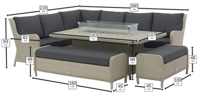 Bramblecrest Chedworth Dove Grey Rattan L-Shape Sofa with Rectangle Firepit Table & 2 Benches - image 2