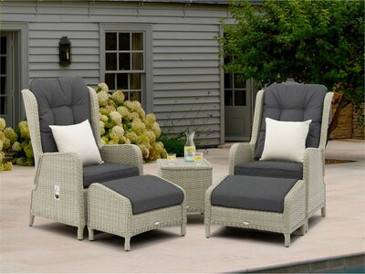 Bramblecrest Chedworth Dove Grey Rattan Recliner Set with 2 Footstools & Side Table - image 1