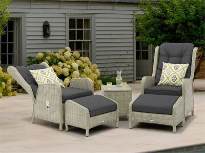 Bramblecrest Chedworth Dove Grey Rattan Recliner Set with 2 Footstools & Side Table - image 2