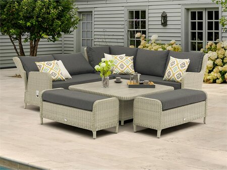 Bramblecrest Chedworth Dove Grey Rattan Reclining Corner Sofa w/Square Adjustable Table & 2 Benches - image 3