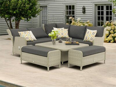 Bramblecrest Chedworth Dove Grey Rattan Reclining Corner Sofa w/Square Adjustable Table & 2 Benches - image 3