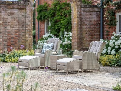 Bramblecrest Chedworth Sandstone Rattan Recliner Set with 2 Footstools & Side Table