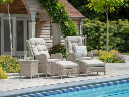 Bramblecrest Chedworth Sandstone Rattan Recliner Set with 2 Footstools & Side Table - image 3