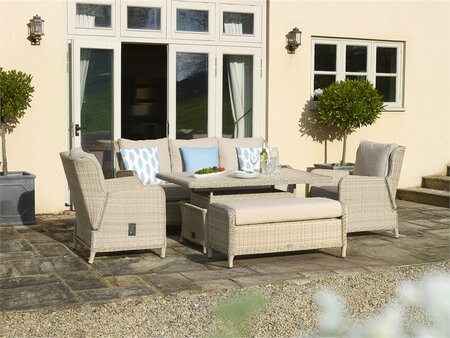 Bramblecrest Chedworth Sandstone Rattan Reclining 3 Seater Sofa with Rectangle Dual Height table - image 1