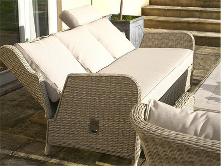 Bramblecrest Chedworth Sandstone Rattan Reclining 3 Seater Sofa with Rectangle Dual Height table - image 2