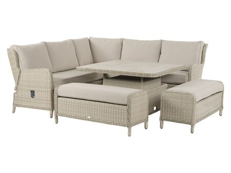 Bramblecrest Chedworth Sandstone Rattan Reclining Corner Sofa w/Square Adjustable Table & 2 Benches - image 4