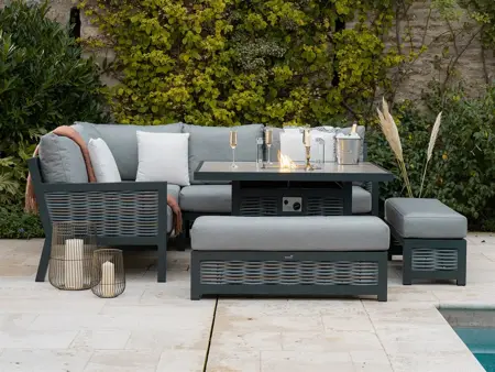 Bramblecrest Portofino Wicker Corner Sofa with Square Firepit Table & 2 Benches - image 1