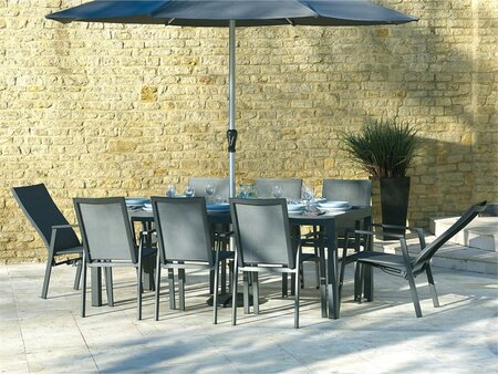 Bramblecrest Seville Textilene 8 Seat Rectangle Dining Set, including 2 Recliners, Parasol & Base - image 2
