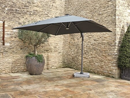 Bramblecrest Truro 3m x 3m Square Cantliever Parasol with LED'S & base Grey - image 1