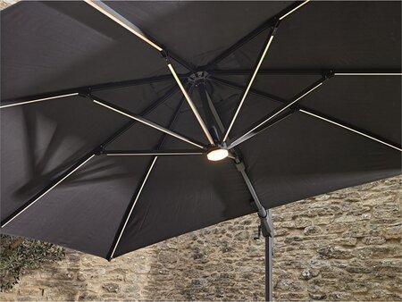 Bramblecrest Truro 3m x 3m Square Cantliever Parasol with LED'S & base Grey - image 2