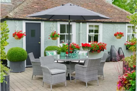 Leisure Grow Monaco Stone 6 seat set with 3m parasol and lazy suzan