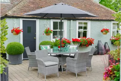 Leisure Grow Monaco Stone 6 seat set with 3m parasol and lazy suzan