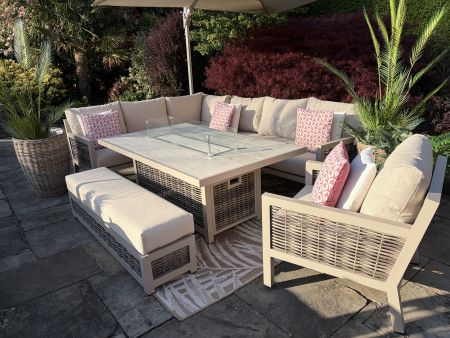 Loom Ecru Large Rectangular Corner Sofa Set with Firepit Table and Armchair - image 1