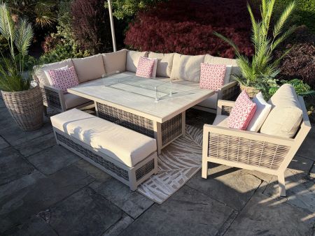 Loom Ecru Large Rectangular Corner Sofa Set with Firepit Table and Armchair - image 2