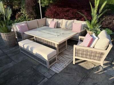 Loom Ecru Large Rectangular Corner Sofa Set with Firepit Table and Armchair - image 2