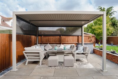 Norfolk Leisure Royce Cube Beige 4m x 3m Aluminium Pergola with Solar LED - image 1